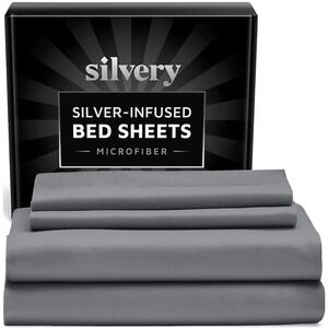 Silvery Silver Infused Microfiber Bed Sheets Full Frost Gray 4pc Set New